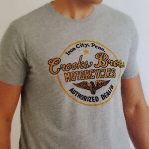 Lucky Brand Crooks Brothers Motorcycle Tee Shirt Men's Size XL Teal Green Orange